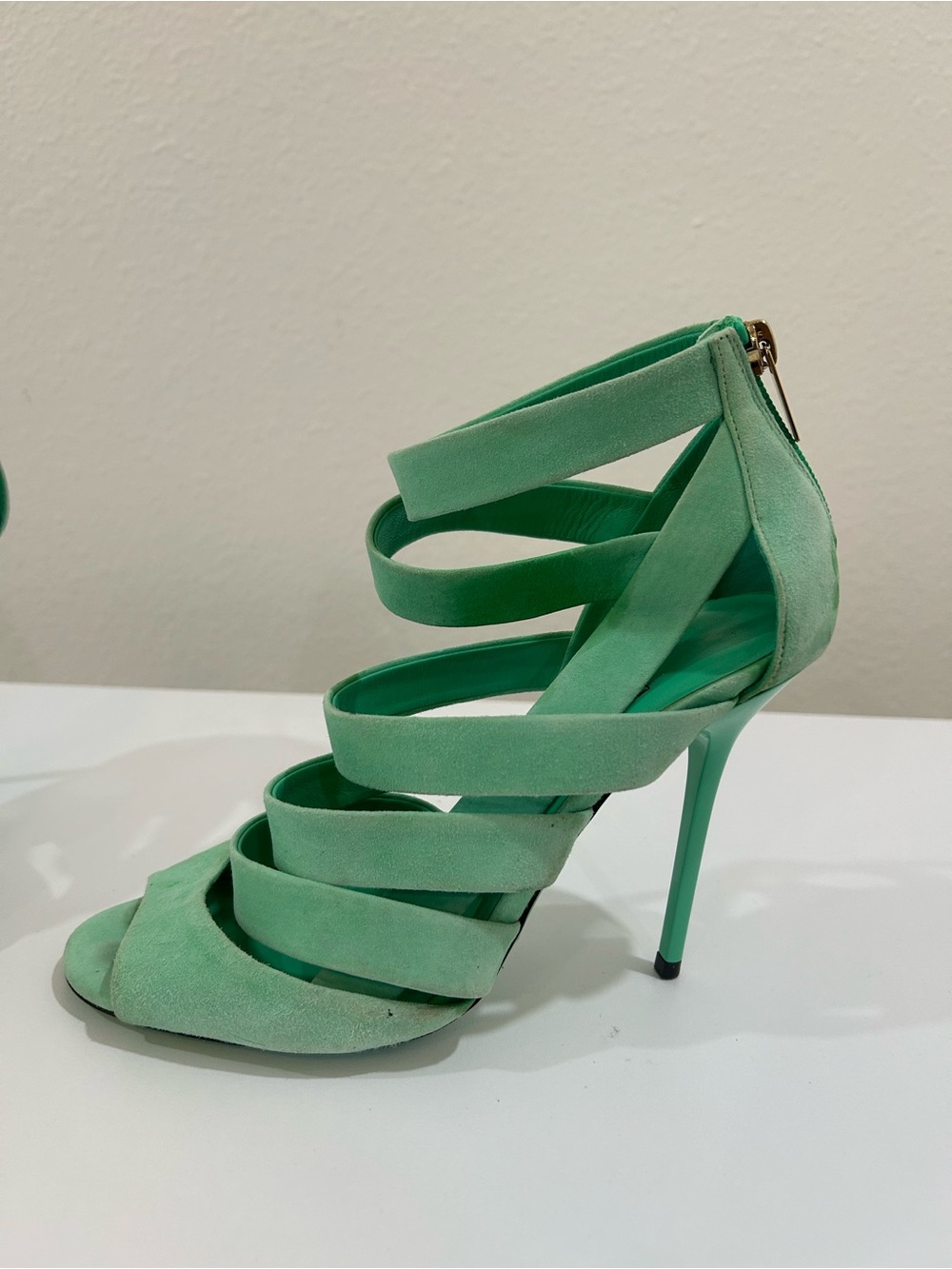 Jimmy Choo Damsen Mint Green Caged Strappy Stiletto Heel Sandals, EU 37, US 6.5